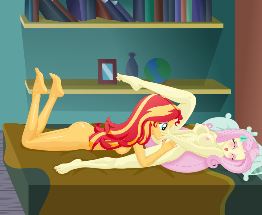 2_girls 2girls bed bedroom blush breasts closed_eyes equestria_girls female/female fluttershy fluttershy_(mlp) friendship_is_magic indoors long_hair my_little_pony nude oral oral_sex pussylicking sunset_shimmer sunset_shimmer_(eg) yuri
