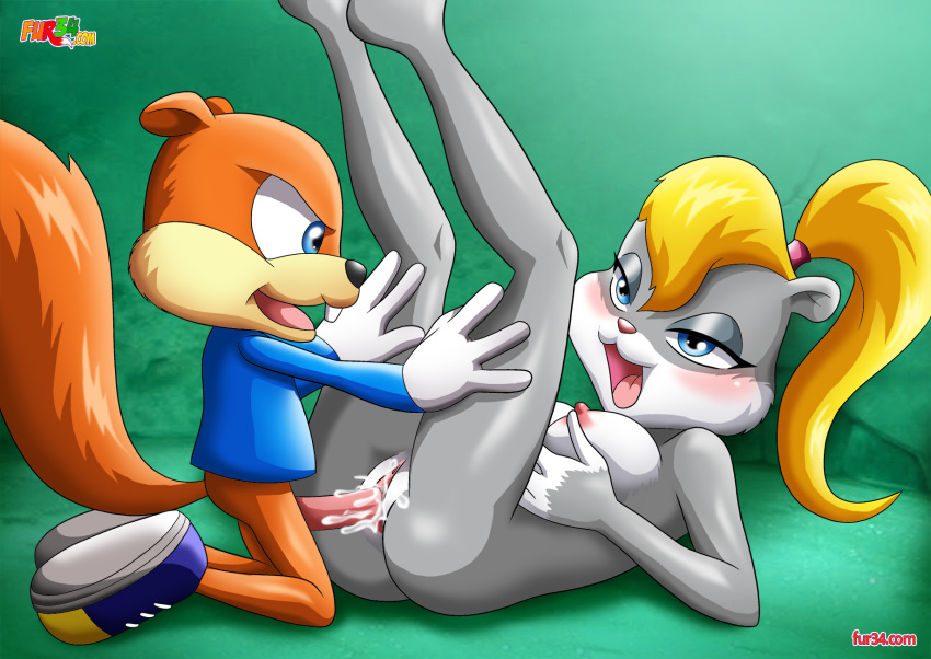 anthro anvil_position bbmbbf berri blush bottomless clothed_male_nude_female conker conker's_bad_fur_day conker_(series) fur34 fur34* hetero male/female missionary on_back palcomix rareware romantic_couple shoes squirrel straight vaginal video_games