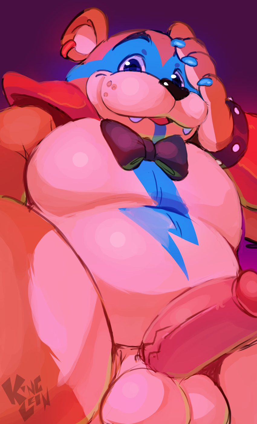 2020 absurd_res anthro balls blush five_nights_at_freddy's five_nights_at_freddy's:_security_breach freddy_(fnaf) gay genitals glamrock_freddy_(fnaf) hi_res male mammal overweight overweight_anthro overweight_male penis solo solo_male ursid video_games