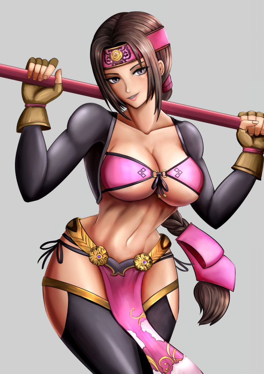 1girl abs alluring big_breasts braid breasts brown_eyes brown_hair cleavage female_abs hot long_hair looking_at_viewer seong_mi-na seung_mina sexy smile soul_calibur soul_calibur_ii soul_calibur_iii soul_calibur_vi soulcalibur_vi under_boob voluptuous wide_hips