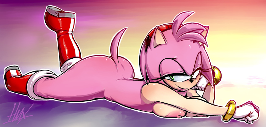 1girl amy_rose anthro ass ass_up breast_press breasts female_only sega solo solo_female sonic_(series)