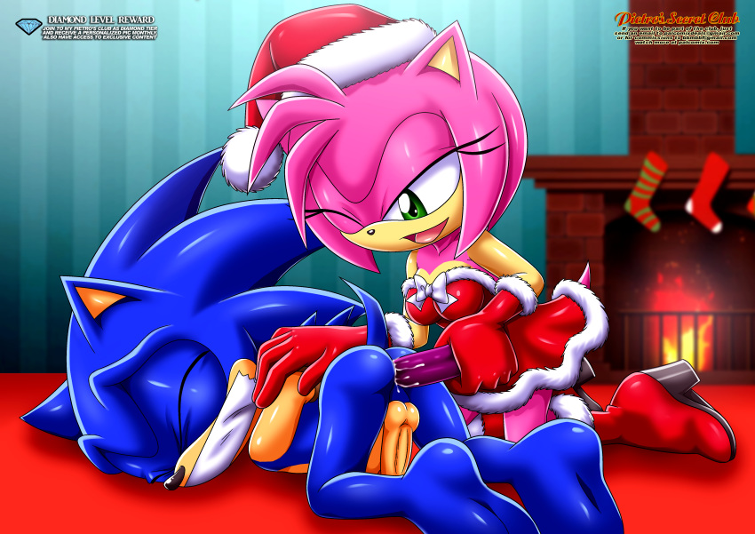 amy_rose anal_insertion bbmbbf christmas christmas_stocking closed_eyes dildo dildo_in_ass erect_penis erection fireplace fur_trim mobius_unleashed palcomix pietro's_secret_club santa_boots santa_gloves santa_hat santa_outfit sega sonic_(series) sonic_the_hedgehog sonic_the_hedgehog_(series) tape tape_gag taped_mouth wink