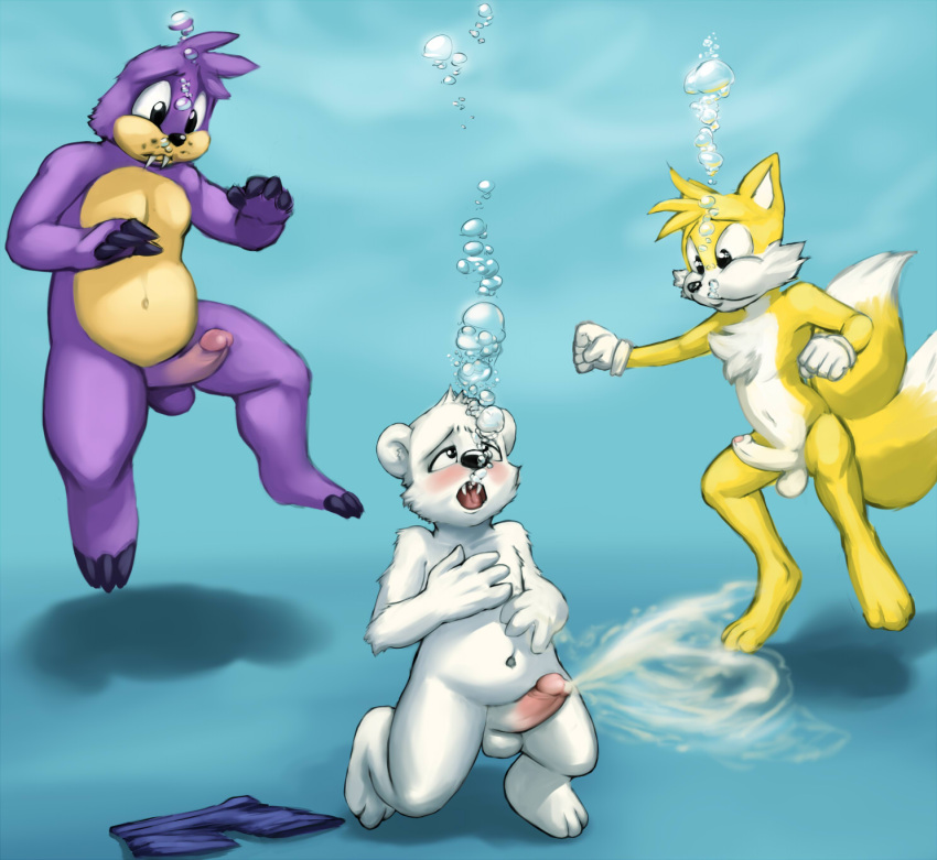 air_bubble anthro asphyxiation augustus_the_polar_bear bear black_nose byondrage canine chest_tuft cum cum_in_water cumshot drowning erection fox fur furry group male male_only mammal miles_"tails"_prower nude orgasm penis polar_bear purple_fur rotor_the_walrus sega sonic_the_hedgehog_(series) tuft uncut underwater walrus water yaoi yellow_fur young
