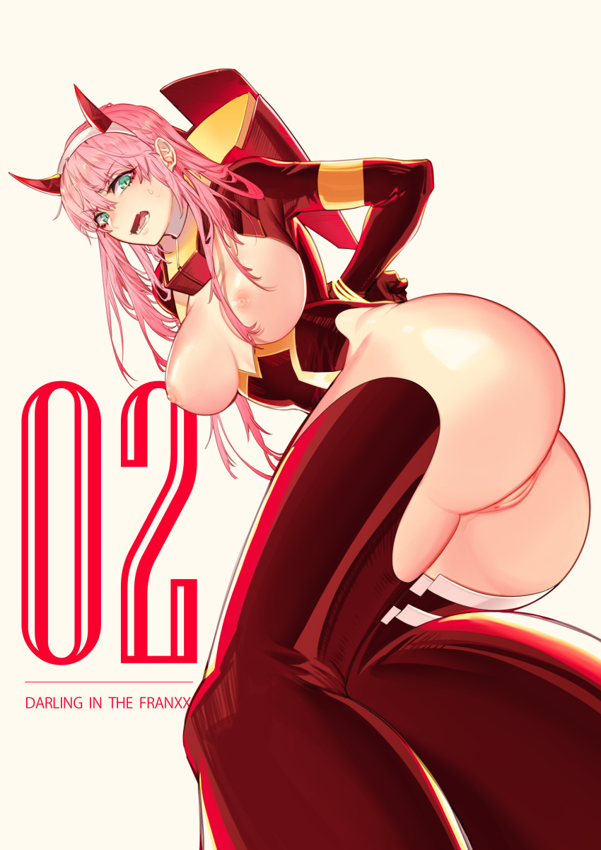 1girl 1girl 1girl anus arms_behind_back ass beige_background breasts breasts_out_of_clothes character_name copyright_name darling_in_the_franxx fangs green_eyes hairband high_resolution horns long_hair looking_at_viewer lutanari medium_breasts nipples open_mouth pink_hair pussy red_horns simple_background teeth very_high_resolution white_hair_ornament white_hairband zero_two_(darling_in_the_franxx)