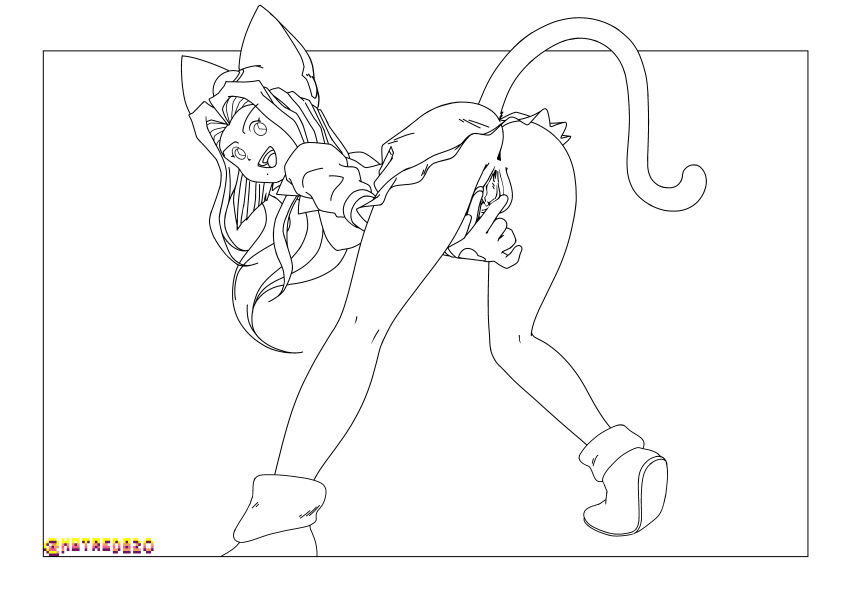 1girl absurd_res cat_ears cat_tail catgirl female_focus female_only female_solo hair hat high_res hotred is is_(artist) looking_at_viewer looking_back monochrome no_panties open_mouth princess_sara_(sonic) pussy sega skirt skirt_lift smile solo_female solo_focus sonic_(series) sonic_the_hedgehog:_the_movie spread_pussy spreading tail