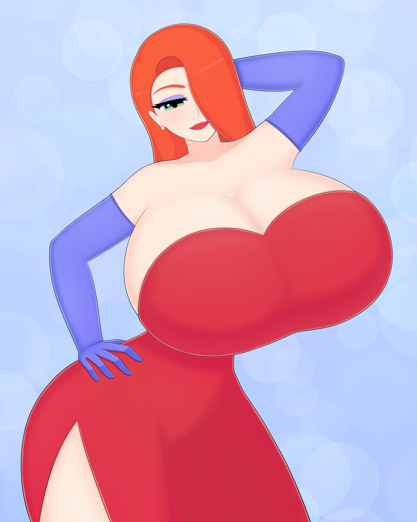 baosart disney earrings gigantic_ass gigantic_breasts green_eyes hourglass_figure jessica_rabbit red_dress red_hair sexy sexy_ass sexy_body sexy_breasts smile who_framed_roger_rabbit