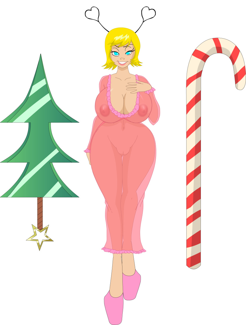 antennae areolae beige_skin big_breasts blue_eyes breasts candy_cane candy_cane_staff christmas christmas_tree christmas_tree_sword cindy_lou_who cleavage commission dk female heart heart_antennae how_the_grinch_stole_christmas nightgown nightie nipples pussy riffsandskulls see-through smile solo staff sword tree yellow_hair