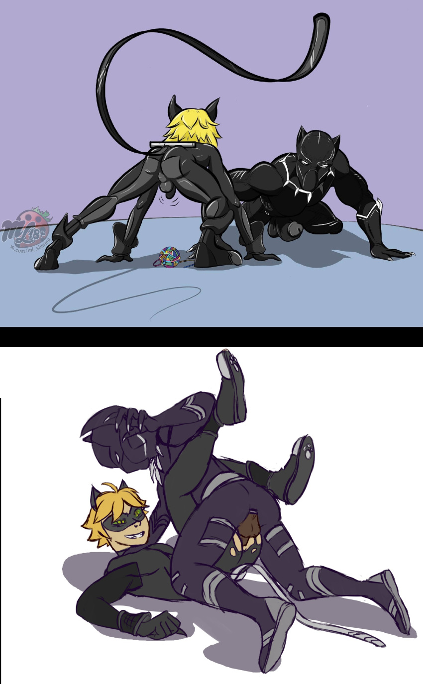 abs adrien_agreste anal ass big_ass black_panther black_panther_(marvel) chat_noir crossover dark-skinned_male dark_skin interracial male male/male male_only marvel miraculous_ladybug muscle muscular pectorals penetration t'challa yaoi