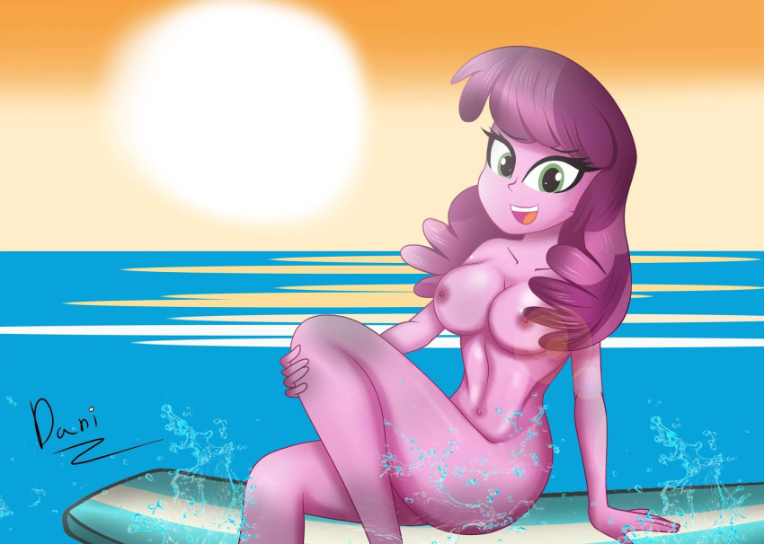 1_girl 1girl breasts cheerilee cheerilee_(mlp) danielita equestria_girls female female_only friendship_is_magic green_eyes long_hair looking_at_viewer my_little_pony nude outdoor outdoor_nudity outside sitting solo