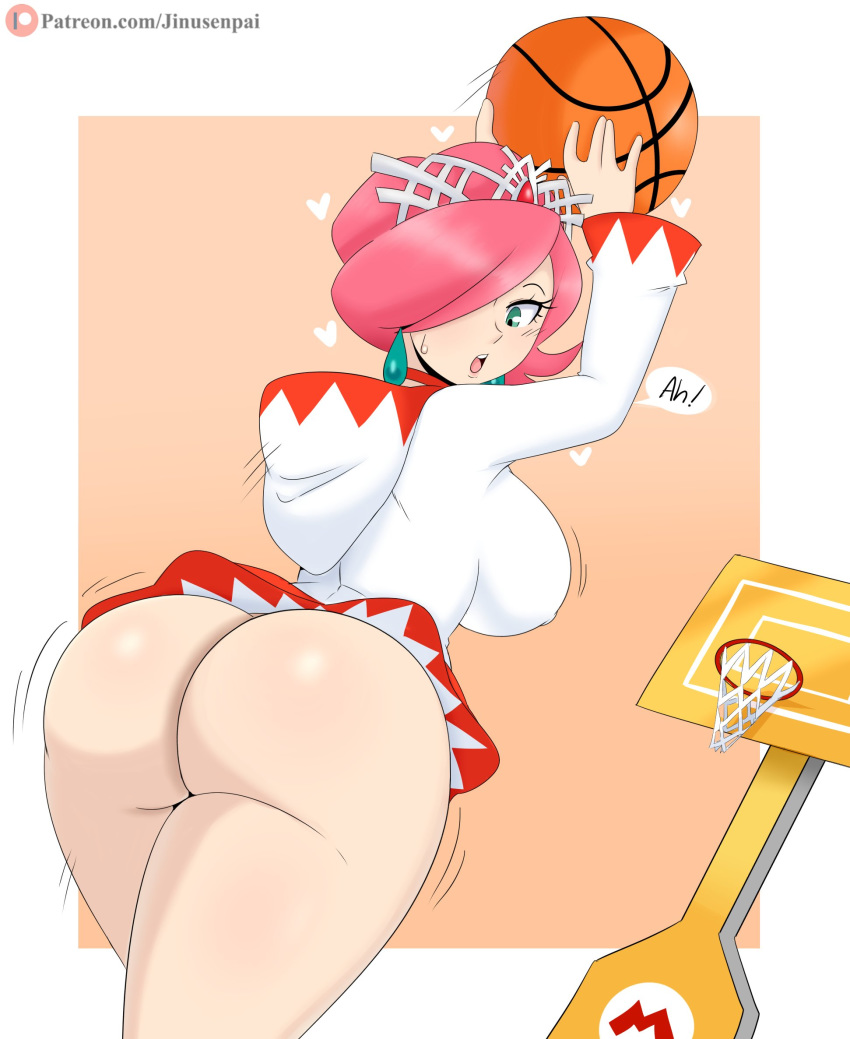 1girl 2020 ass basketball basketball_hoop big_ass final_fantasy hair_over_one_eye hoodie jinu looking_back mario_sports_mix nintendo pink_hair solo_female solo_focus square_enix white_mage