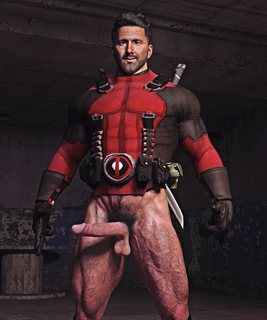 1boy 3d abs deadpool erect_penis erection male marvel marvel_comics mostly_clothed muscle muscles muscular offering presenting_penis showing_penis standing wade_wilson yolco