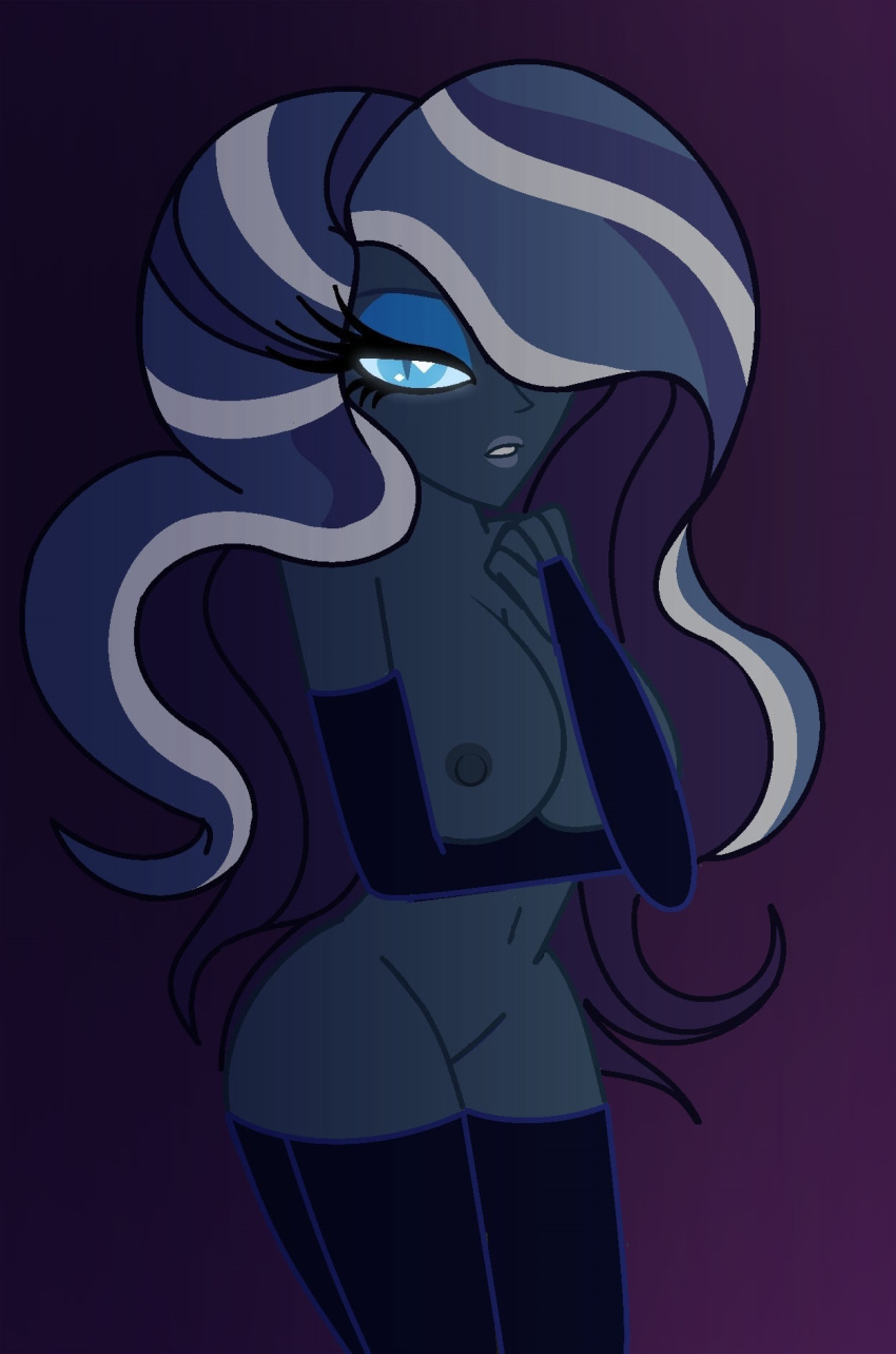 1girl breasts female female_only friendship_is_magic hair_over_one_eye humanized long_hair looking_at_viewer mostly_nude my_little_pony nightmare_rarity no_bra no_panties rarity rarity_(mlp) solo standing stockings