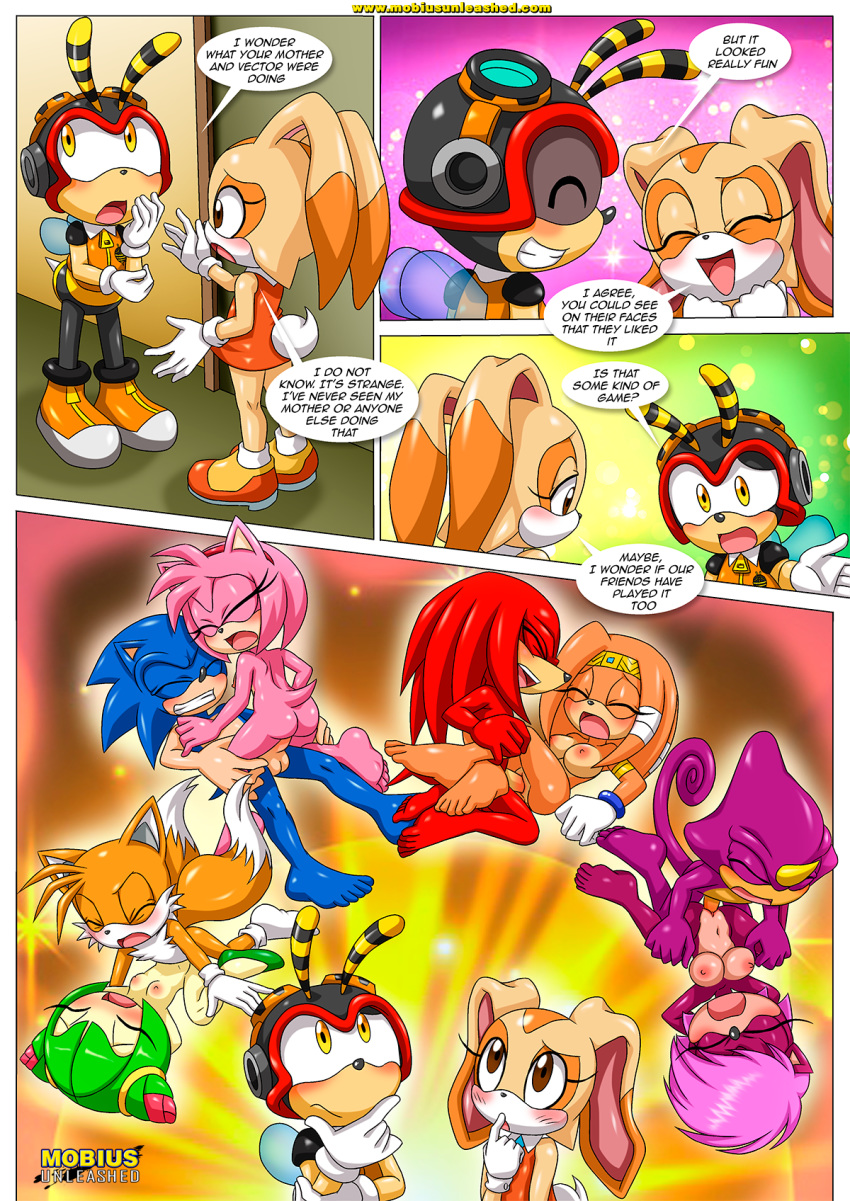 5boys 5girls a_new_play amy_rose anthro bbmbbf big_breasts breasts charmy_bee closed_eyes comic cosmo_the_seedrian cream_the_rabbit erect_nipples espio_the_chameleon furry knuckles_the_echidna miles_"tails"_prower mobius_unleashed multiple_boys multiple_girls nipples open_mouth orgasm orgasm_face palcomix pleasure pleasure_face pussy sega sex sonia_the_hedgehog sonic_(series) sonic_the_hedgehog sonic_the_hedgehog_(series) sonic_underground sonic_x tikal_the_echidna tongue vaginal vaginal_penetration vaginal_sex