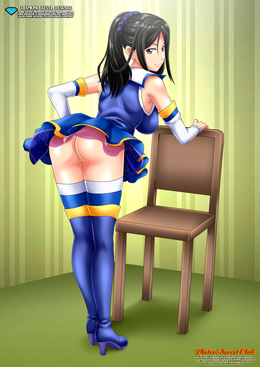 1girl aqua_(konosuba) ass bbmbbf bending_over bent_over big_ass clothed cosplay female female_only leena_schulen palcomix pietro's_secret_club solo standing stockings valkyria_chronicles valkyria_chronicles_4