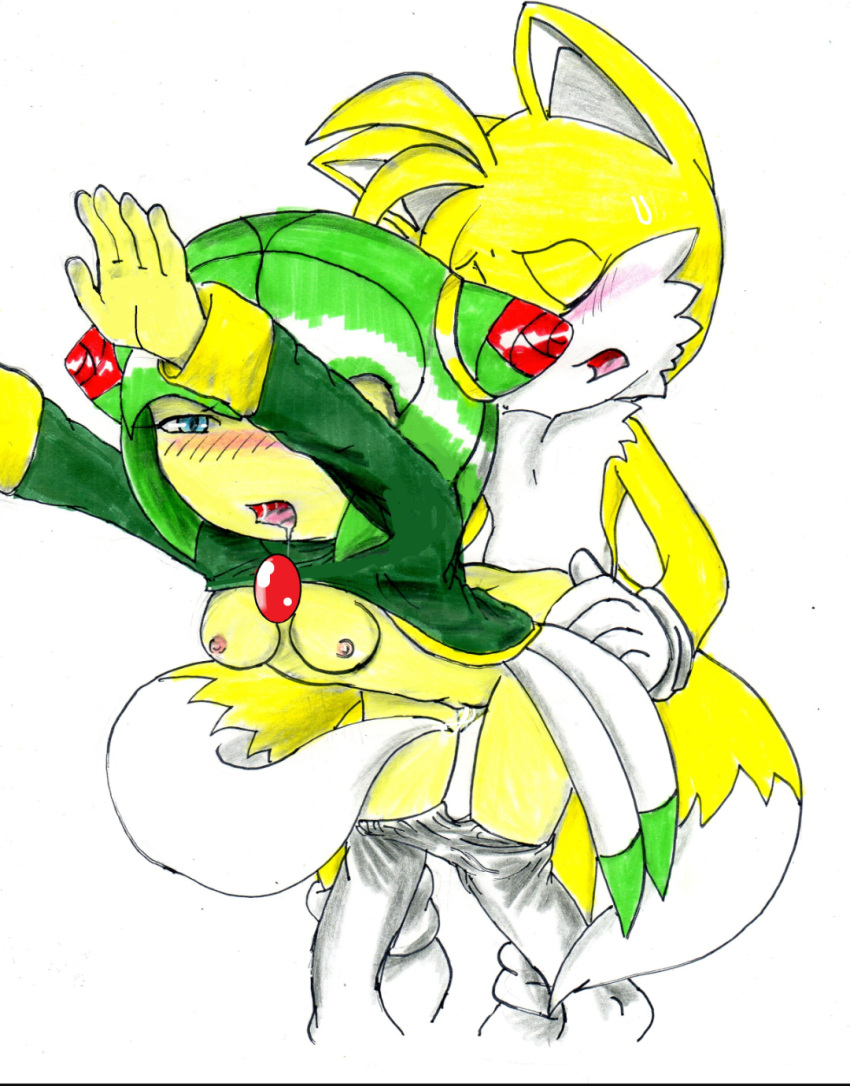 anthro clothed_sex cosmo_the_seedrian erosmilestailsprower looking_pleasured miles_"tails"_prower