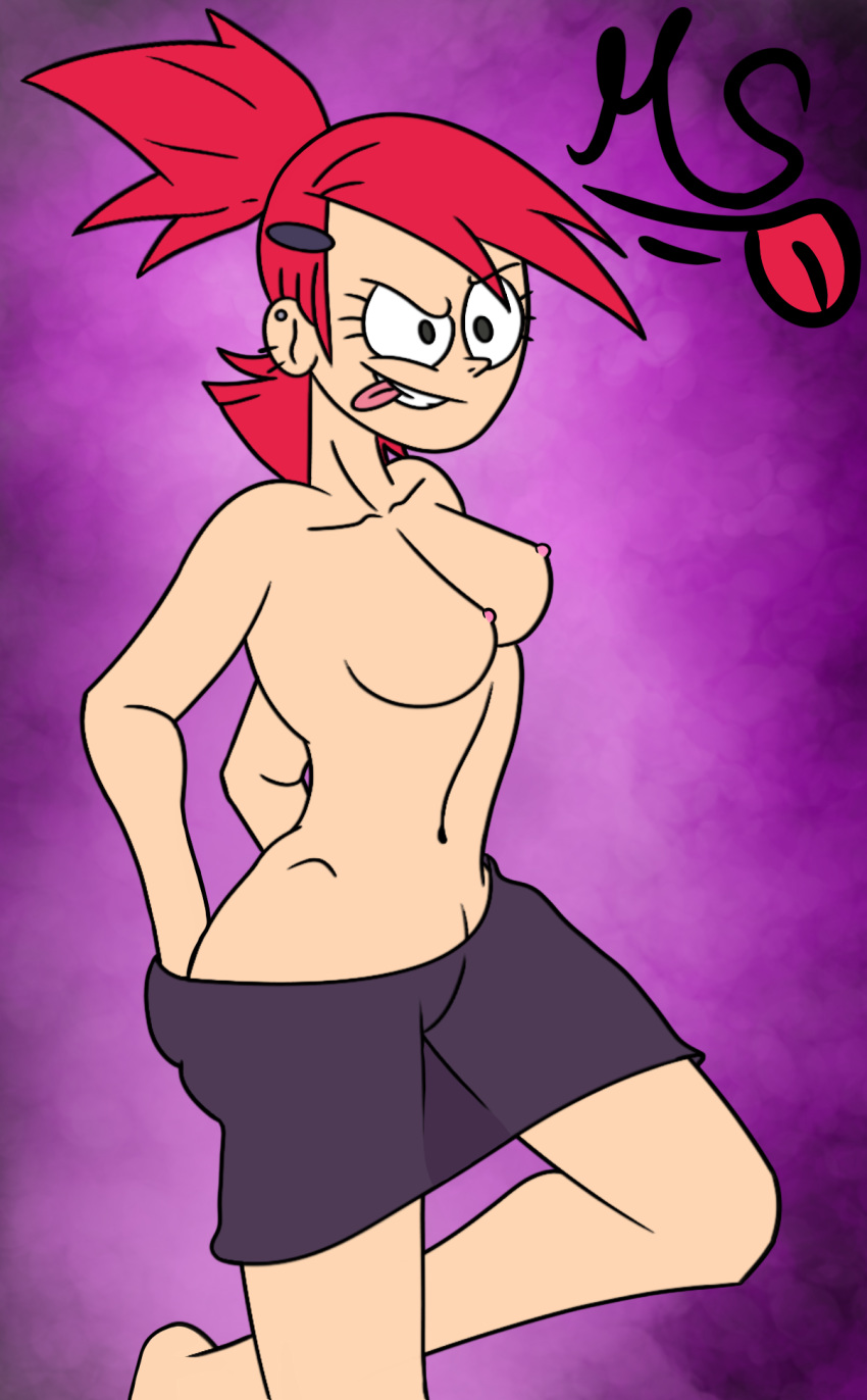 1girl ahoge areola big_breasts clothing female_only foster's_home_for_imaginary_friends frankie_foster medium_breasts mssketch nude red_hair skirt