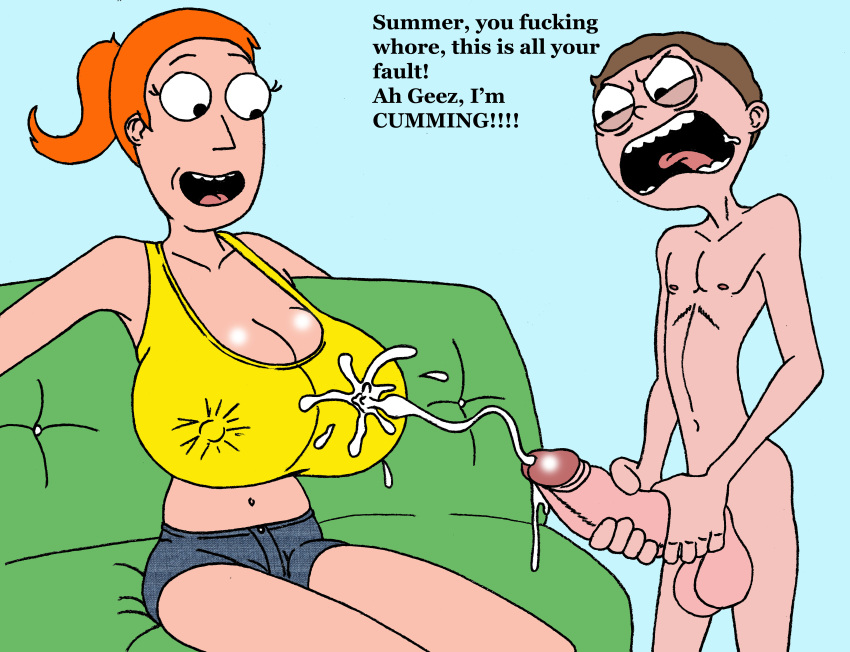 big_penis brother_and_sister bwc cleavage cum cum_on_upper_body cum_string dialogue huge_breasts imminent_sex incest large_penis morty_smith rick_and_morty sbb summer_smith two-handed_masturbation