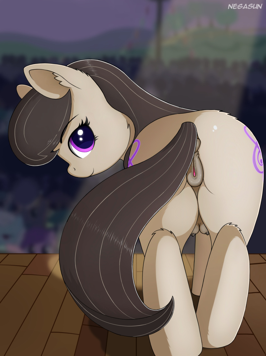 1girl ass blush cutie_mark earth_pony female female_only friendship_is_magic looking_at_viewer my_little_pony negasun nude octavia octavia_(mlp) octavia_melody pony pussy standing tail teats