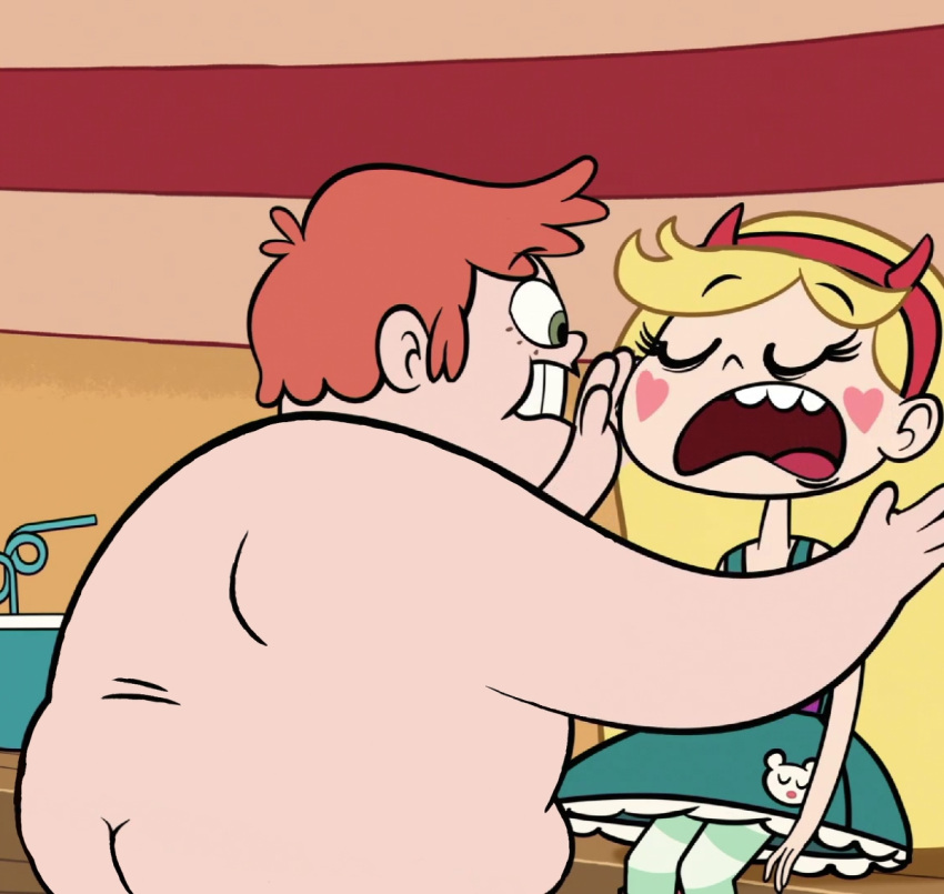 1boy 1girl blonde_hair closed_eyes fat_ass ferguson_o'durguson horns nude nude_male obese obese_male orange_eyes sleeping star_butterfly star_vs_the_forces_of_evil
