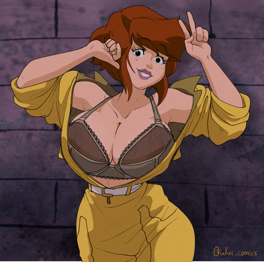 1girl 1girl 5_fingers april_o'neil april_o'neil_(tmnt_1987) armpits bare_shoulders belt big_breasts big_breasts breasts cleavage clothed clothed_female clothes clothing exposed_breasts female_focus female_only freckles high_res hips huge_breasts human human_only humanoid inker_comics inkershike jumpsuit mature mature_female open_clothes open_shirt red_hair short_hair solo_female solo_focus tagme teenage_mutant_ninja_turtles teenage_mutant_ninja_turtles_(1987) thick thick_thighs thighs tmnt tmnt_1987 wide_hips yellow_jumpsuit