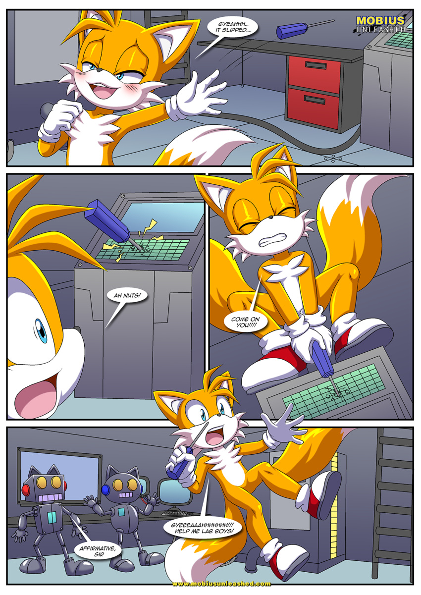 bbmbbf comic computer_monitor falling go_fuck_yourself,_tails_(comic) miles_"tails"_prower mobius_unleashed palcomix robots screwdriver sega sonic_the_hedgehog_(series)