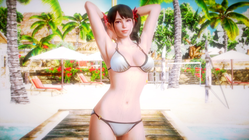 1girl alluring amatsu beach bikini ling_xiaoyu namco ocean posing tekken tekken_3