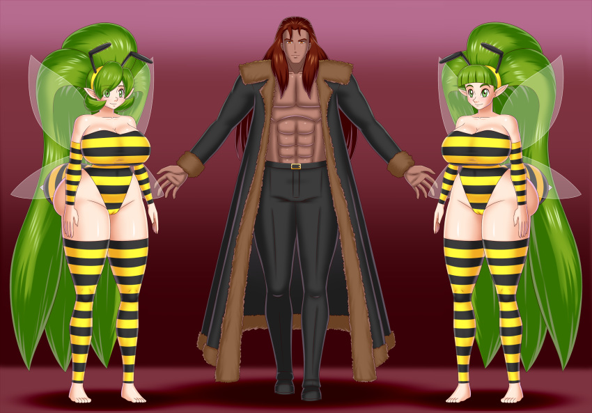 antenna bee_girl bee_stinger bee_suit bluebullpen breasts cameltoe cleavage fado female great_fairy green_eyes green_hair henry_d._damien male ocarina_of_time original original_character saria smile stinger the_legend_of_zelda wings