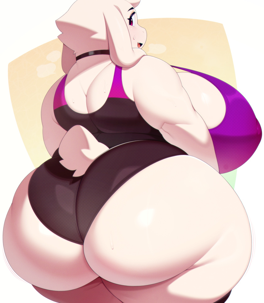 1girl 2d 2d_(artwork) 2d_artwork anthro ass ass_view back_turned back_view bbw berseepon09 big_ass big_breasts boss_monster bottom_heavy bubble_butt caprine choker color curvy dat_ass droopy_ears dumptruck_ass fat_ass female_only floppy_ears furry gigantic_ass gigantic_breasts goat huge_ass huge_breasts long_ears looking_back mammal milf multicolored_swimsuit one-piece_swimsuit open_mouth rear_view red_eyes sexy sexy_ass sexy_body sexy_breasts short_tail simple_background slight_blush small_tail smelly_ass solo_female sweat swimsuit tagme thick thick_thighs three-quarter_portrait toriel undertale undertale_(series) voluptuous voluptuous_female white_body white_fur wide_hips