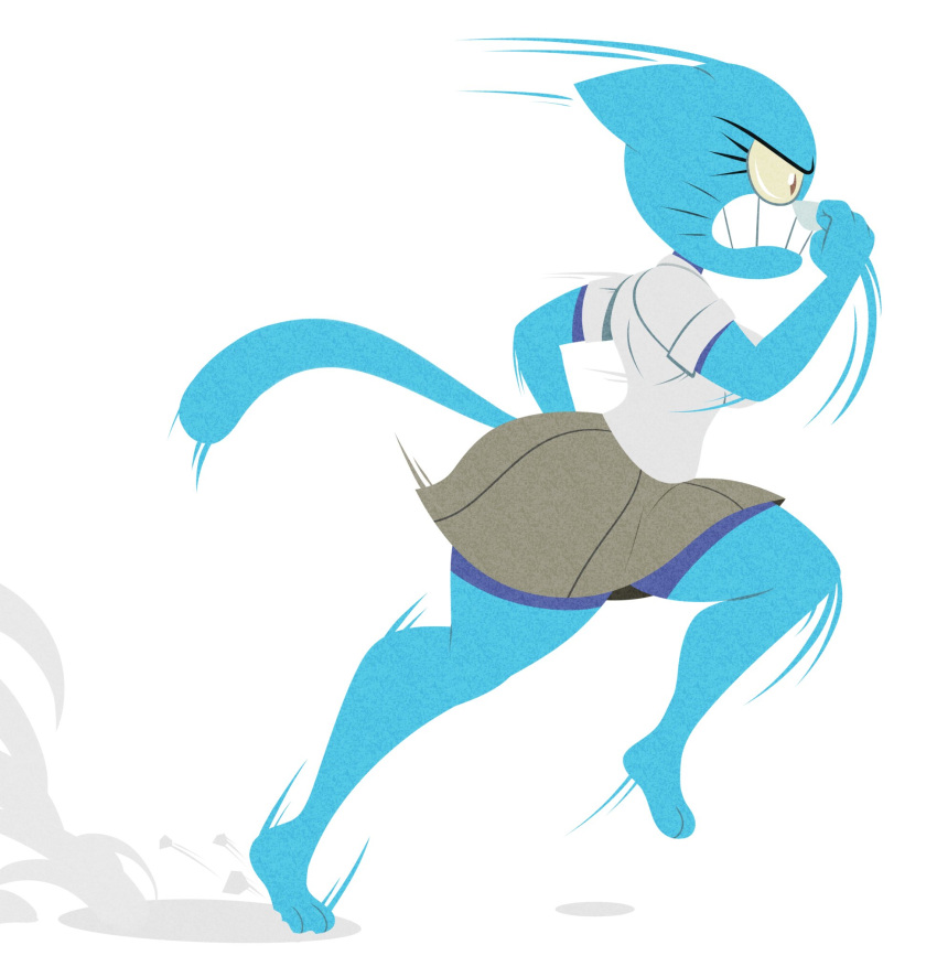 1girl angry_face anthro blue_fur cartoon_network cat clothed nicole_watterson rblueboy running the_amazing_world_of_gumball