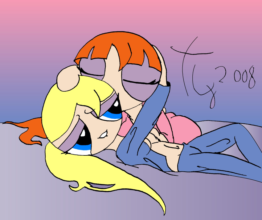 2_girls aged_up blonde_hair blossom_(ppg) blue_eyes breasts bubbles_(ppg) cartoon_network incest kissing multiple_girls powerpuff_girls red_eyes red_hair siblings sisters teen tied_hair toongrowner twin_tails yuri