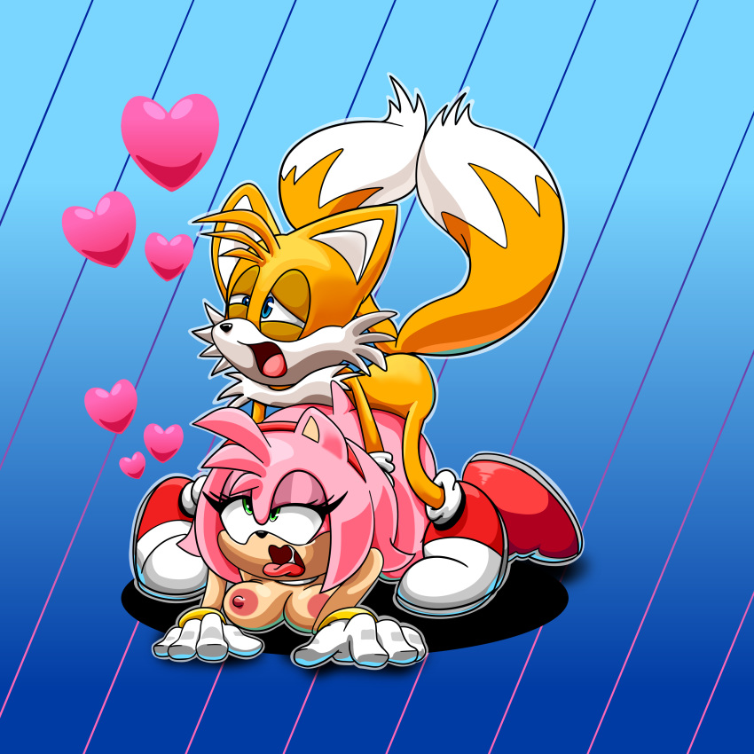 &lt;3 1boy 1girl 2019 ambiguous_penetration amy_rose anthro anthro_on_anthro ass black_nose blue_eyes bracelet breasts canid canine clothing dipstick_tail duo eulipotyphlan eye_roll female female_penetrated footwear fox from_behind fur furry gloves green_eyes hair hairband hedgehog highres jewelry looking_pleasured male male/female male_penetrating mammal miles_"tails"_prower mounting multi_tail multicolored_tail nipples nude open_mouth parumpi penetration pink_hair raised_tail saliva sega sex shoes short_hair sonic_(series) tongue tongue_out video_games white_fur yellow_fur