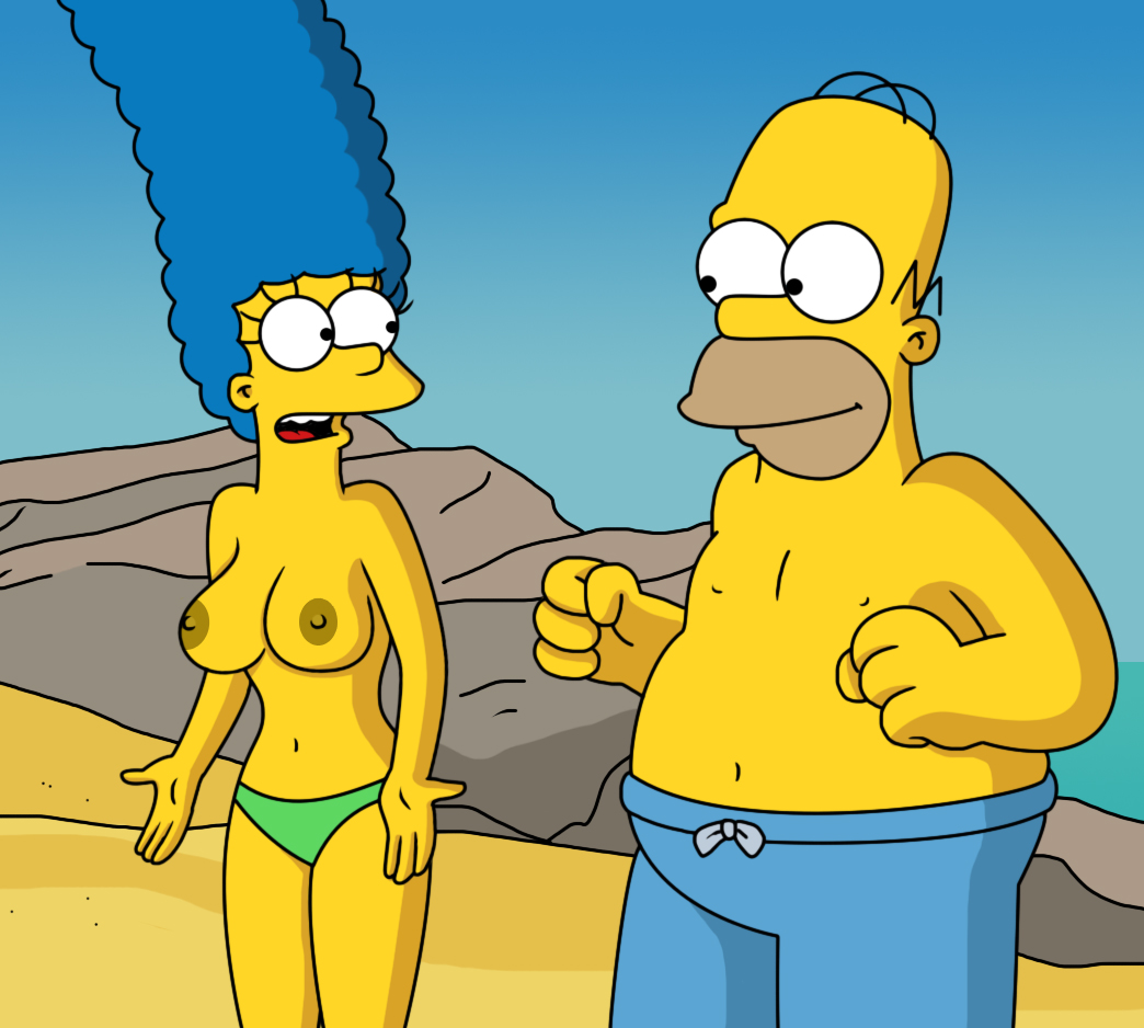 bikini_bottom breasts homer_simpson marge_simpson nipples the_simpsons thig...