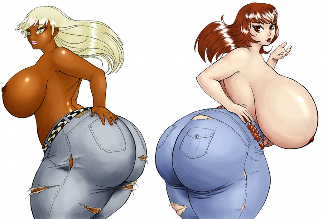 2girls ass bbw belt big_ass big_breasts blonde_hair breasts curvy dark_skin...