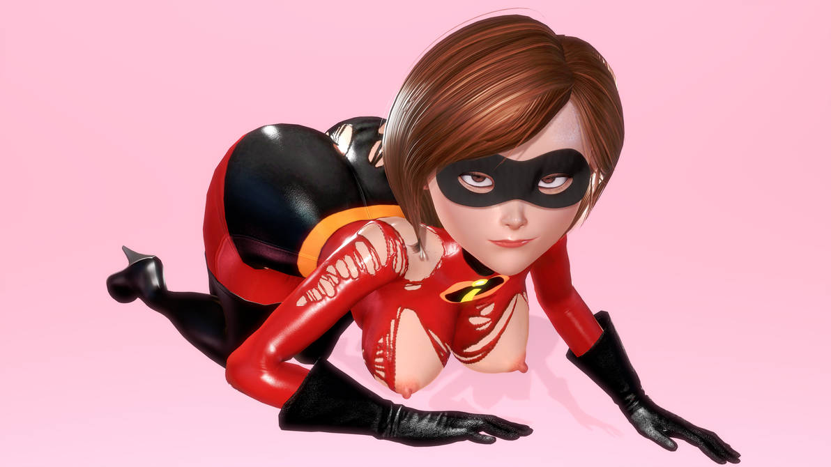 all_fours ass bodysuit boots breasts erect_nipples gloves helen_parr mask t...