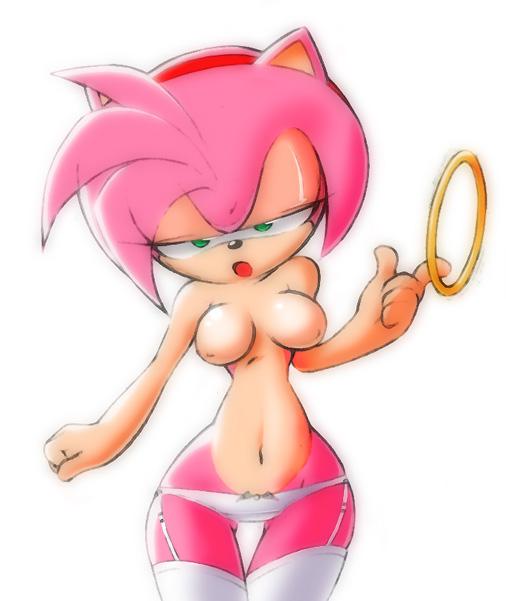 Xbooru Amy Rose Bow Panties Furry Garter Belt Gold Panties Ring Sega Solo Sonic Series