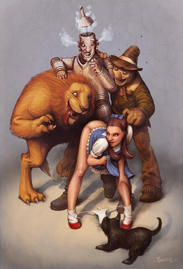 ben_newman cowardly_lion dog dorothy_gale panty_pull scarecrow(wizard_of_oz) the_...