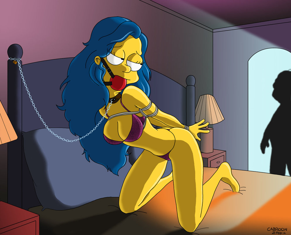 ball_gag bondage cabroon(artist) marge_simpson the_simpsons yellow_skin.