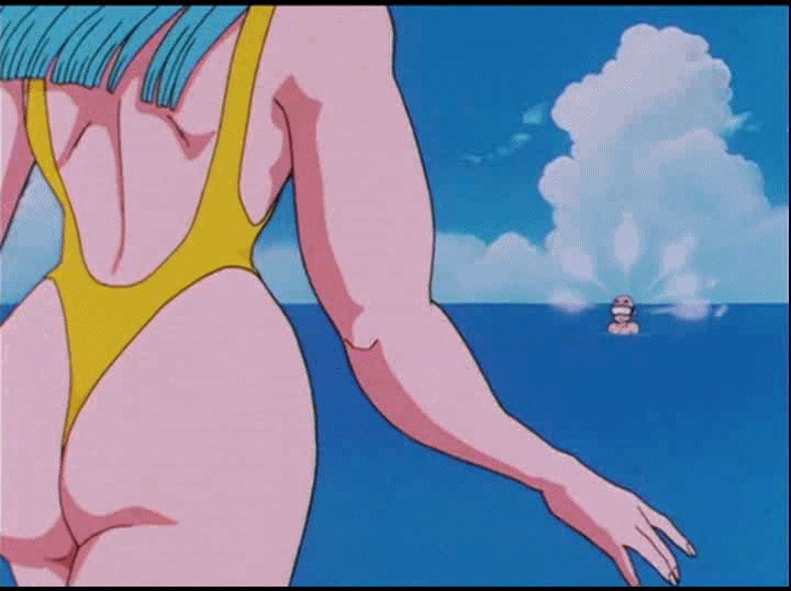 anime ass big_ass dragon_ball_z gif huge_ass krillin maron ocean running st...
