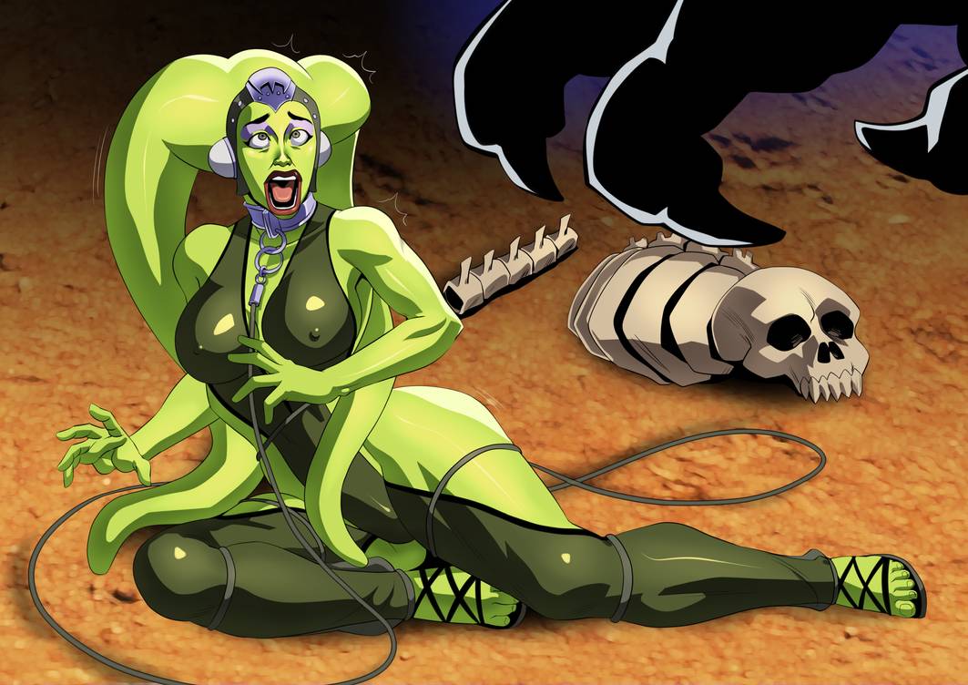 1girl alien breasts dancer_outfit female female_alien green_skin mostly_nud...
