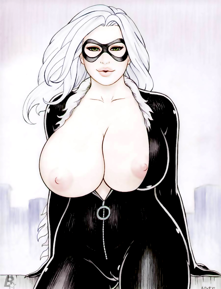 1girl 1girl big_breasts black_cat bodysuit comic_book_character felicia_har...