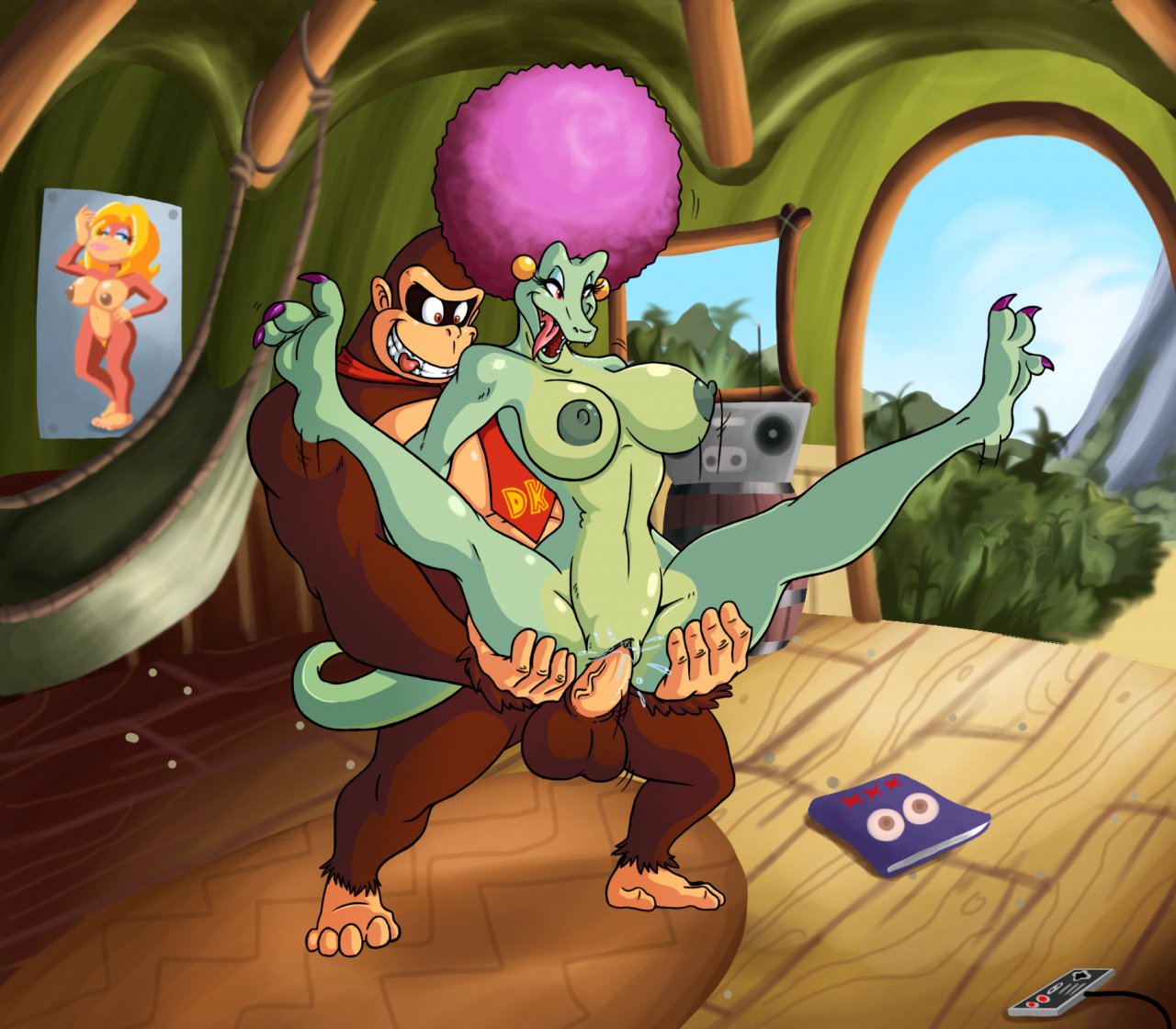 afro alligator anthro areola big_breasts breasts candy_kong donkey_kong don...
