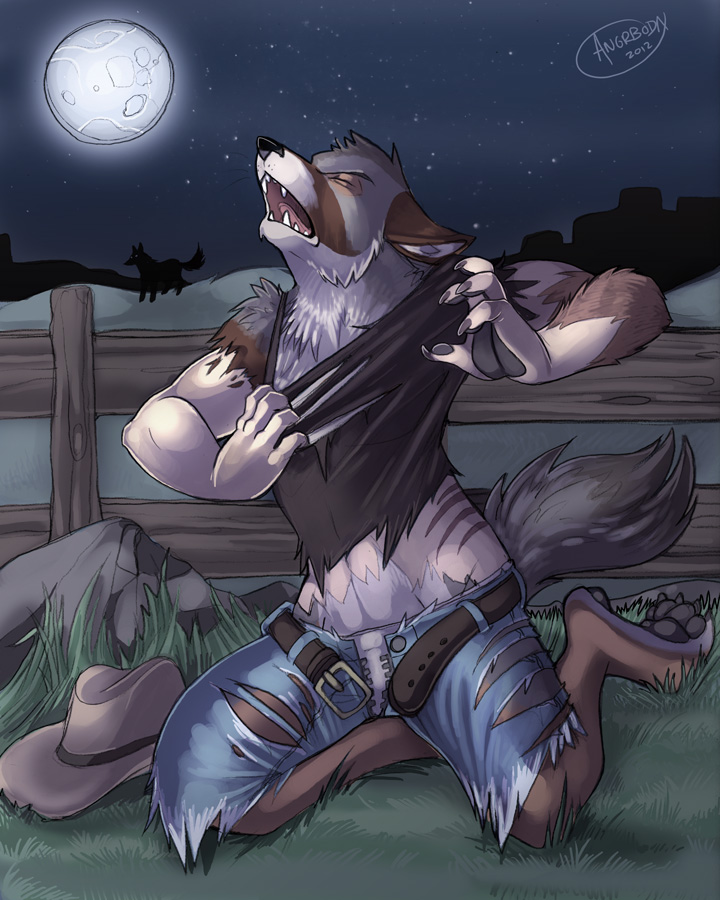 ...fence full_moon hat howl howling jeans moon pants paws shirt teeth torn_...