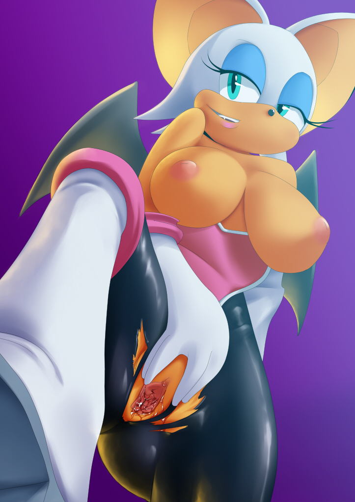 big_breasts breasts female pussy pussy_juice rouge_the_bat sega solo sonic(...