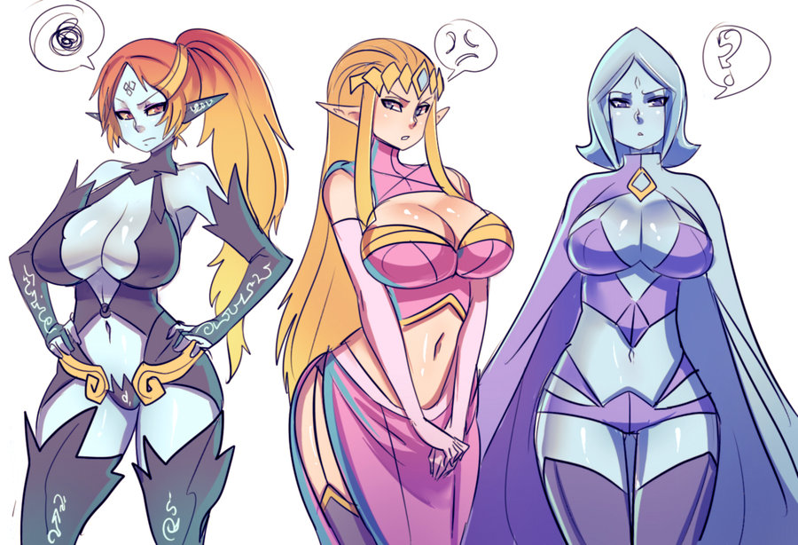 3girls belly big_breasts breasts fi maniacpaint midna midriff multiple_girl...