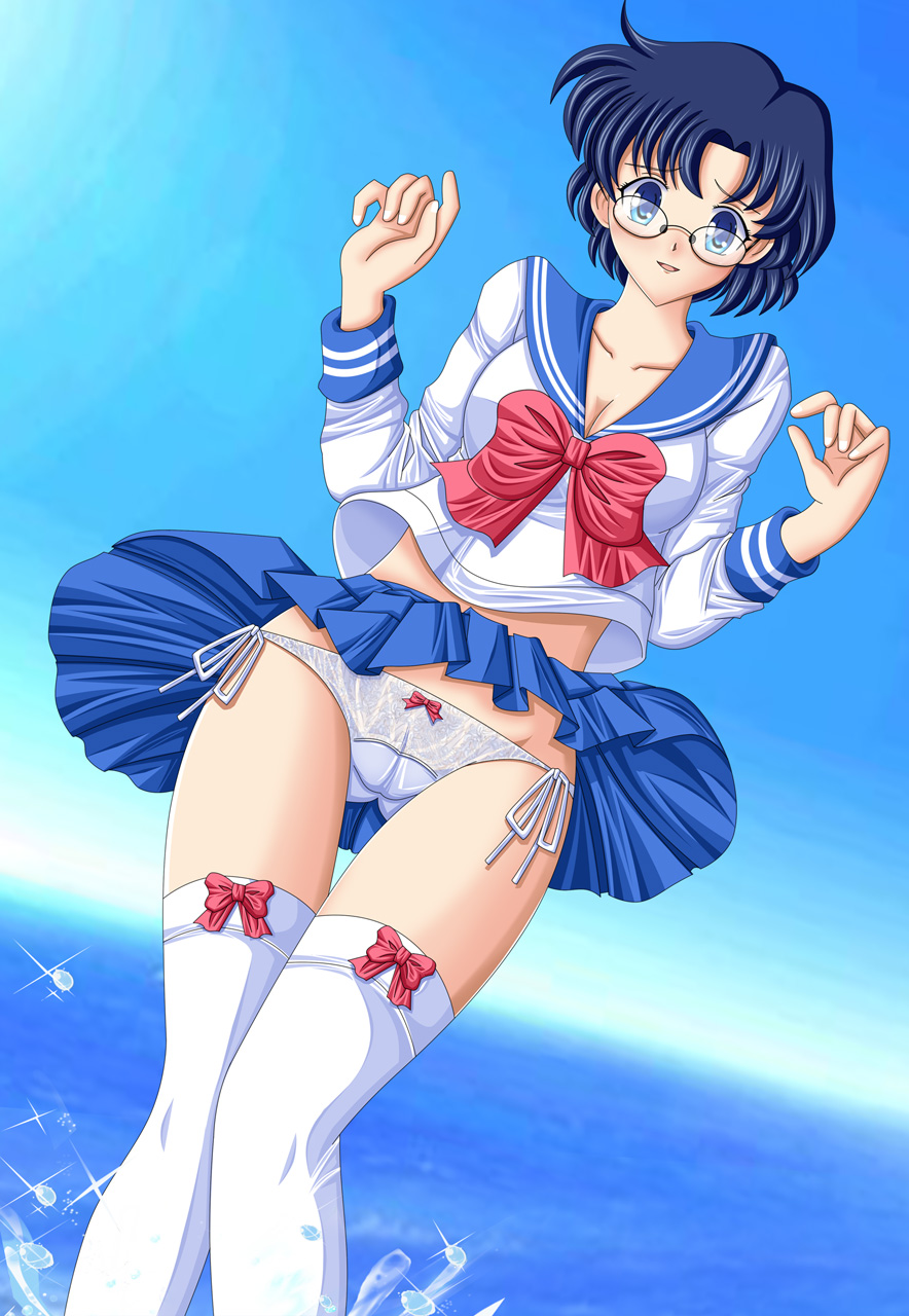 mizuno_ami panties sailor_mercury sailor_moon short_hair skirt skirt_lift s...