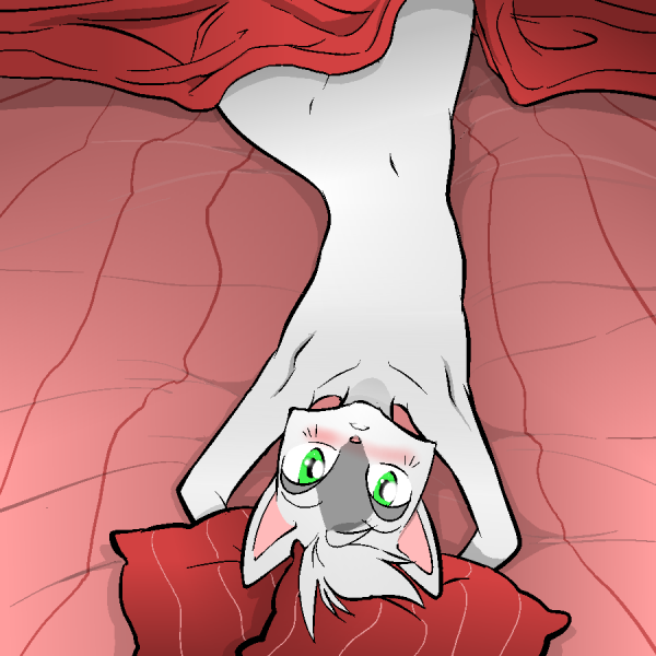 2013 bed blush cat feline girly green_eyes hayakain looking_at_viewer male nude...
