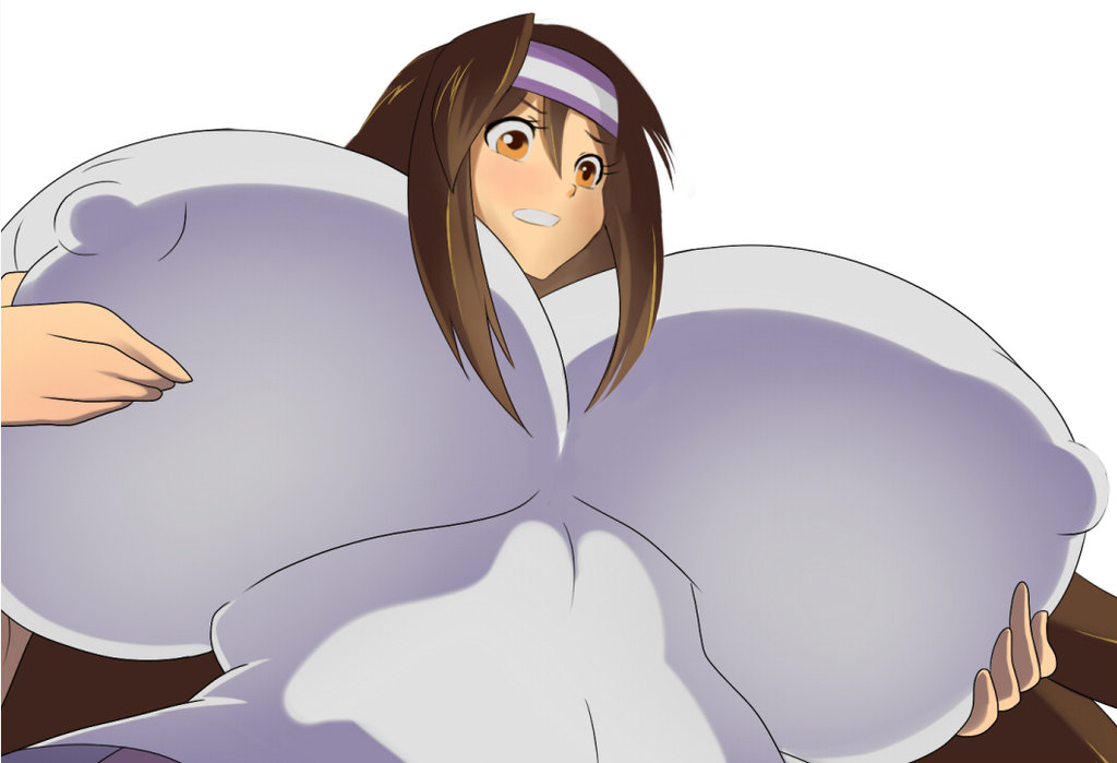 embarrassed gigantic_breasts holding_breasts white_shirt zetarok.
