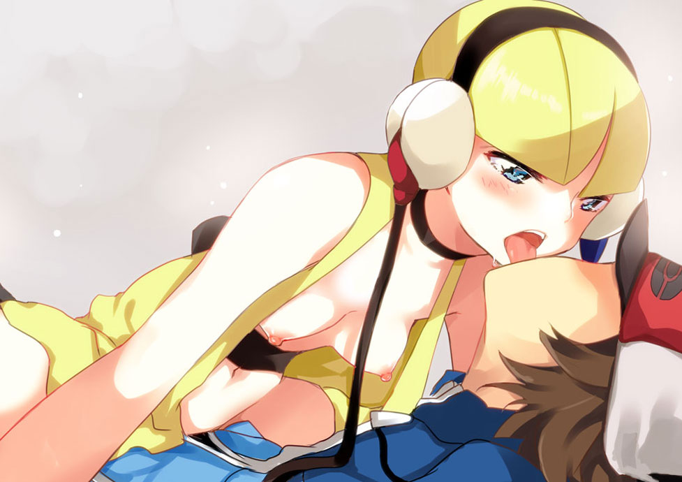 ...blonde_hair blue_eyes blush breasts brown_hair cable choker clothed_sex ...