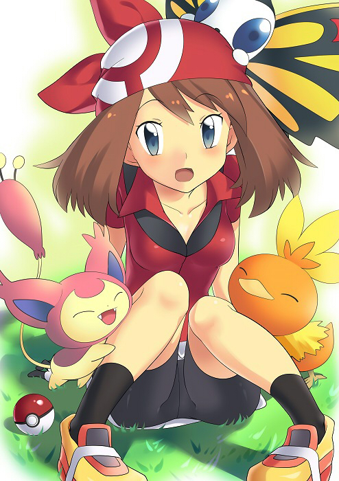 (pokemon) hat headgear knees_on_chest knees_up open_mouth poke_ball pokemon ...