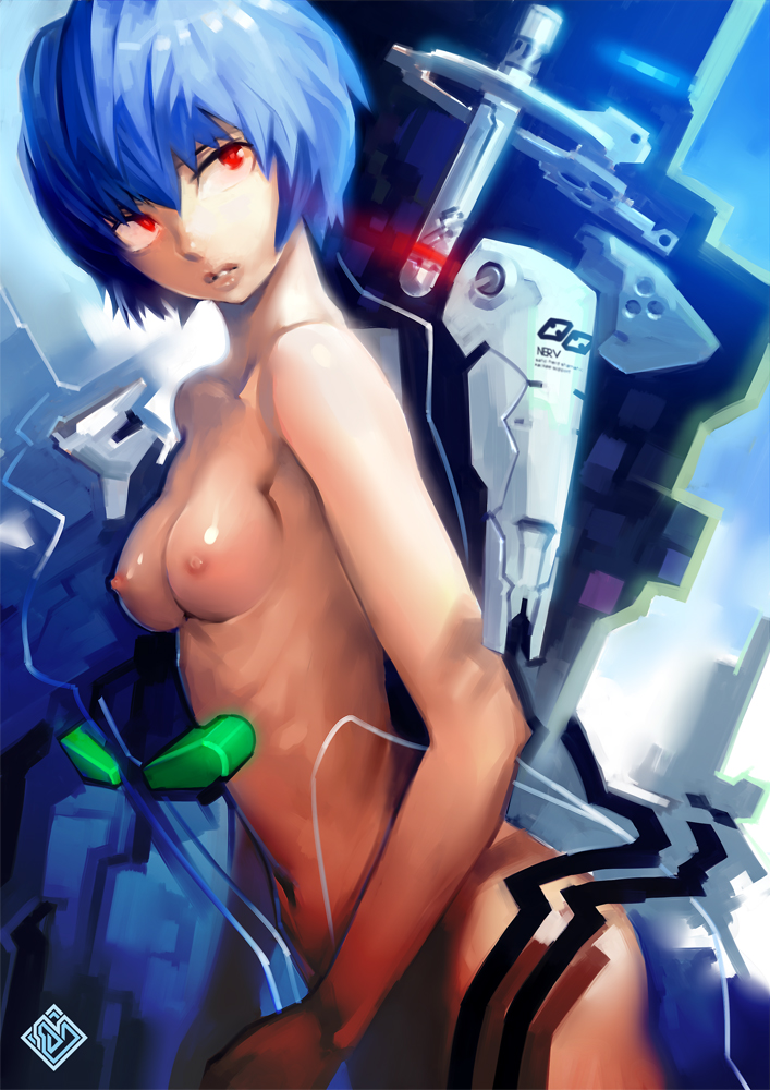 1girl ass blue_hair breasts entry_plug erect_nipples mhk(mechamania) mhk(pi...